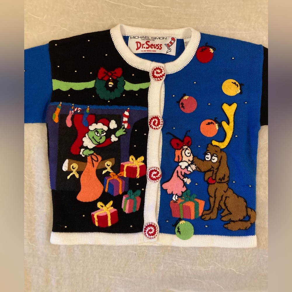 Vintage Dr. Seuss Christmas Sweater Kids 4/5 Michael Simon 1999